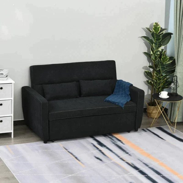 Rootz Sovesofa - Foldesofa - 2-personers stofsofa - Sofa med sovefunktion - Justerbar vinkel - Sort - 148 x 82 x 89 cm