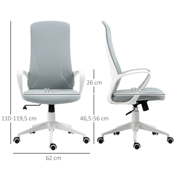Rootz Kontorsstol - Datorstol - Tiltbart ryggstöd - Vridbart - Justerbar i höjdled - Ljusgrå - 62 x 56 x 110-119,5 cm