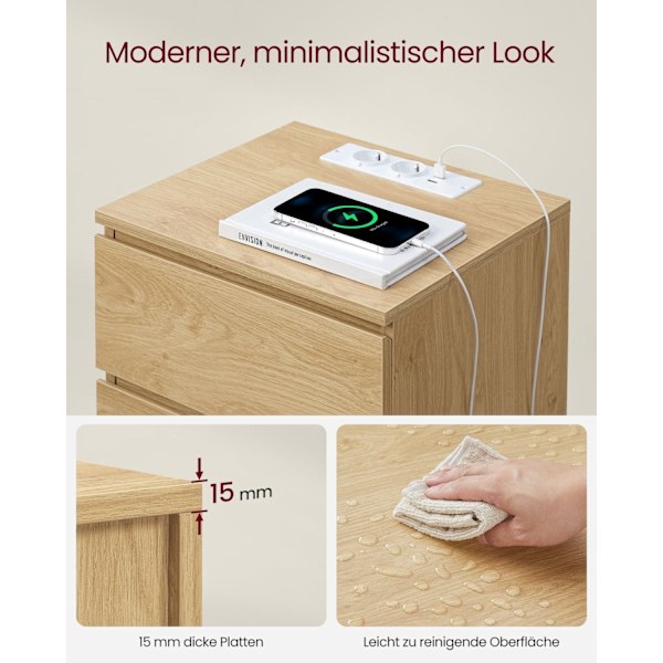 Rootz spånplade sengebord - Natbord - Endebord - Ibenholtssort - Letvægts - Robust - Nem montering - 35 cm x 40 cm x 59 cm