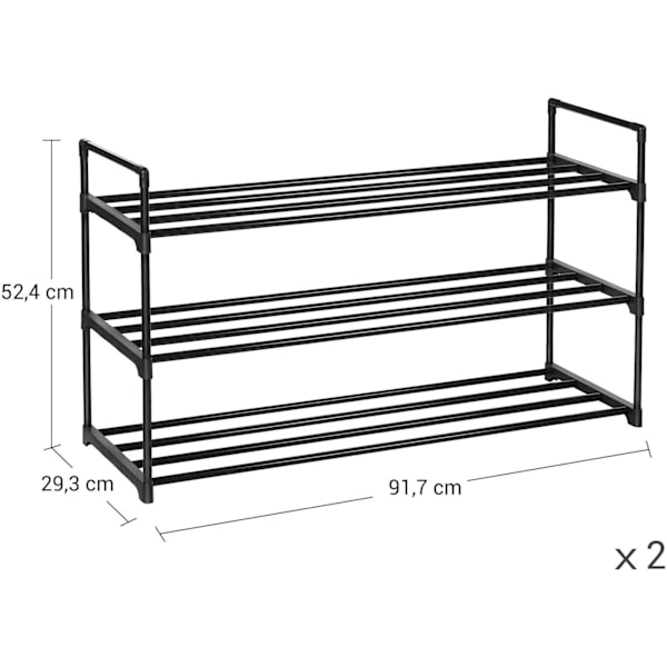 Rootz skostativer - Sæt med 2 - Sko Organizer - 24-30 par sko - Stabelbar - 92 x 30 x 53 - Metal - Sort