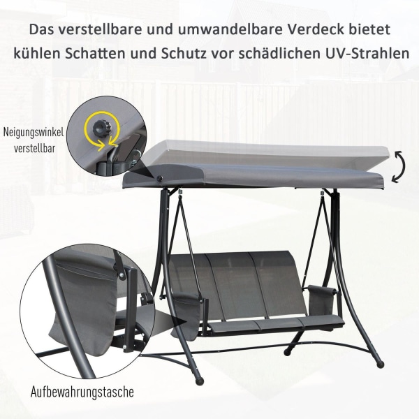 Rootz Swing 3-sits - Grå - Metall, Aluminium, Polyester - 77,16 cm x 50,39 cm x 67,71 cm