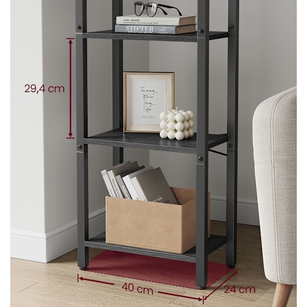 Rootz 4-tiers bogreol - Åben reol - Bogreol i træ - Opbevaringsorganisering - 120 cm x 30 cm x 90 cm