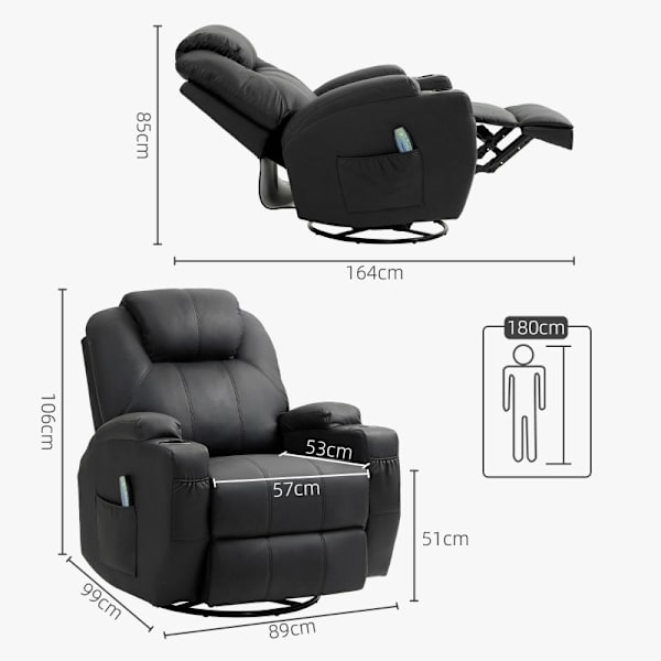 Rootz Massage Hvilestol - TV Lænestol - Kunstlæder - Ultimate Comfort - 89L x 99W x 106H cm