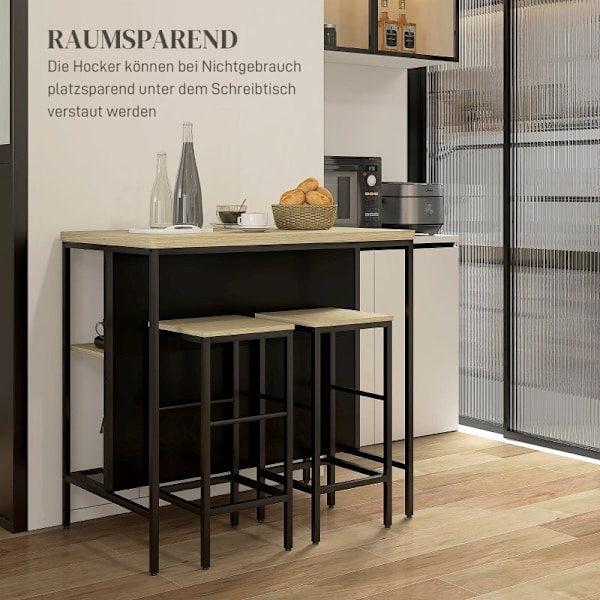 Rootz 3-delade barbordsset - Barstolar - Pubbord - Fläckbeständigt - Utrymmesbesparande - Stålstomme - 100W x 60D x 95H cm (Bord), 32W x 32D x 68H cm