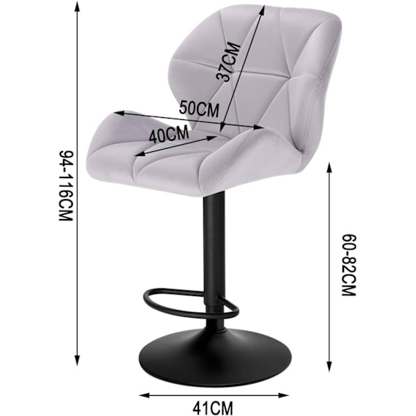 Rootz Velvet Barpall - Bänkpall - Justerbar Barstol - Ergonomisk design - Robust konstruktion - Halkfri bas - 94cm-116cm x 50cm x 40cm
