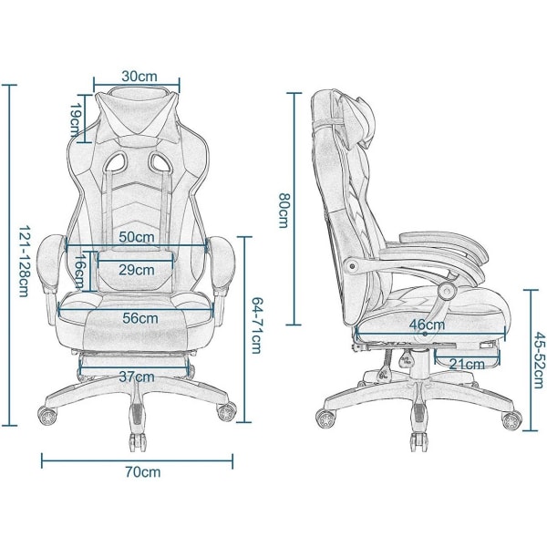 Rootz Ultimate Gaming Chair - Ergonomisk kontorstol - Justerbar computerstol - High-Density Foam Support - Justerbar højde 121cm-128cm - Sæde 56cm x 4