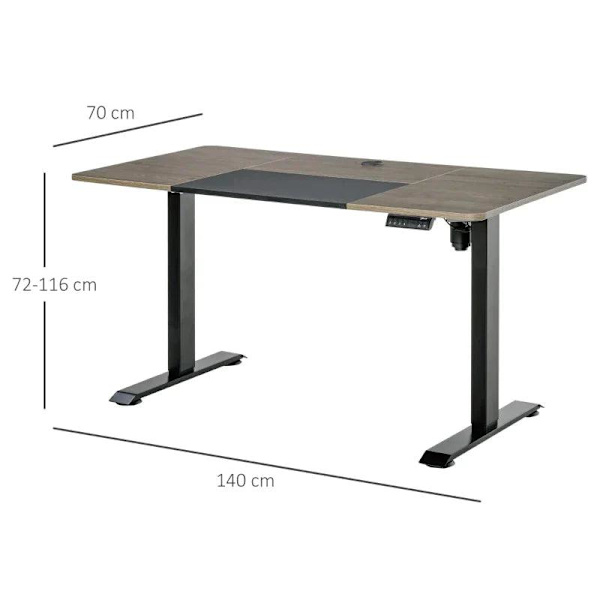 Rootz Electric Desk - Electric Gaming Bord - Computer Desk - Electric Gaming Desk - Natural/Sort - 140 x 70 x 72-116 cm