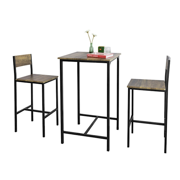 Rootz 3-delt barbordssæt - Køkken spisestue Combo - Havebarbord - Robust MDF og PVC top - Metalstel - Belastningskapacitet op til 120 kg - Dimensioner