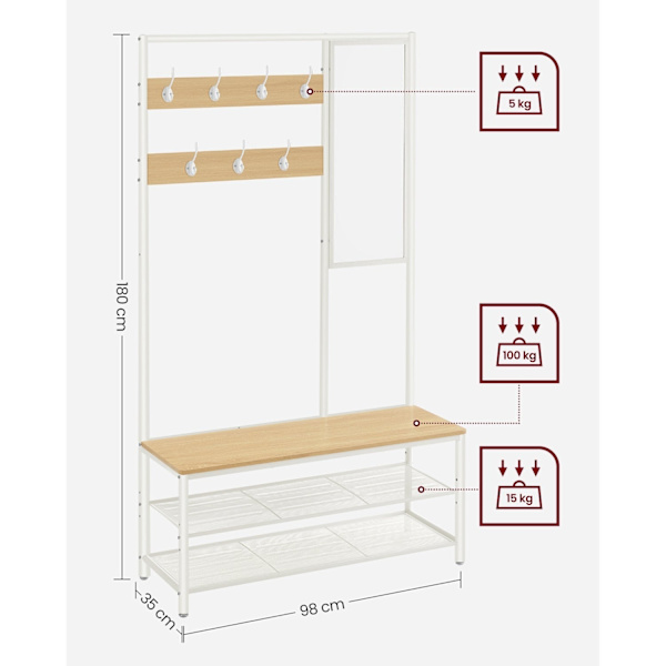 Rootz Eg Hvid garderobe - Skab Organizer - Opbevaringsskab - Spånplade og stål - 35cm x 98cm x 180cm - Heavy-Duty - Nem montering - Rummelig opbevarin