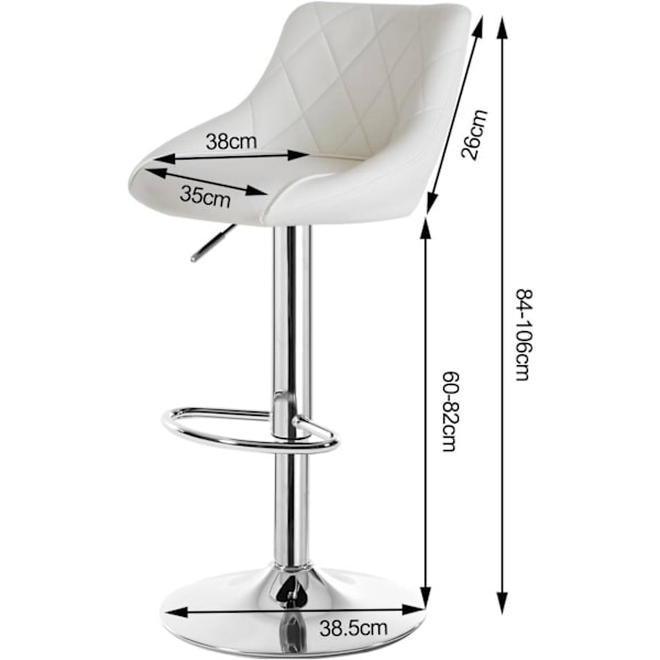 Rootz Barpall - Fuskläder - Metallram - Högdensitetsskum - Justerbar i höjdled - Krombas - Vridbar pall - 84-106cm x 35x38cm