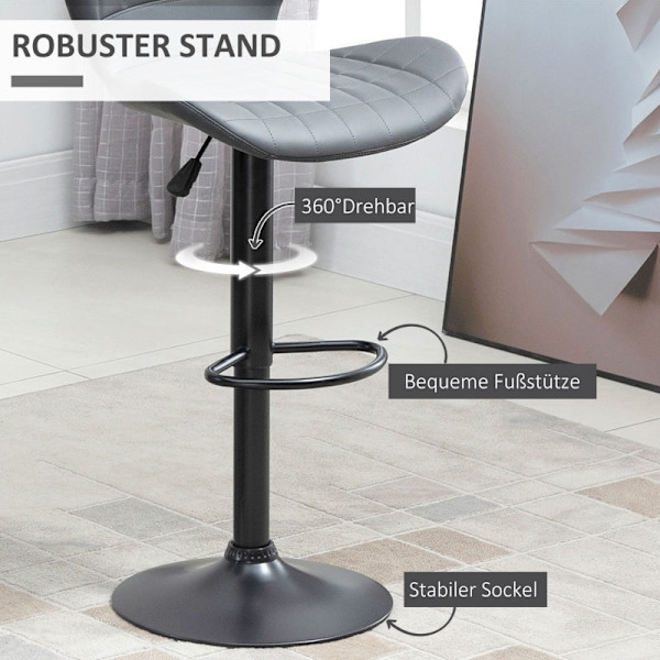 Rootz Barstolar i konstläder - Ställbara pallar i höjdled - Roterande säten - Stålram - Grå - 47 cm x 51,5 cm x 89-109 cm