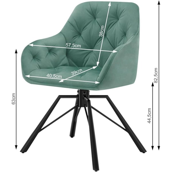 Rootz pyörivä ruokapöydän tuoli - keittiön tuoli - samettipehmustettu istuin - 360° kääntyvä levy - ergonominen muotoilu - 57,5 ​​cm x 82,5 cm x 53 cm