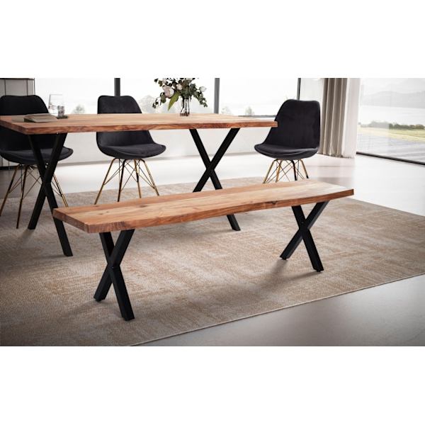 Rootz moderne spisestuebænk - sæde i massivt træ - design af trækant - metal x ben - håndlavet - 160 cm x 40 cm x 45,5 cm - gyldenbrun
