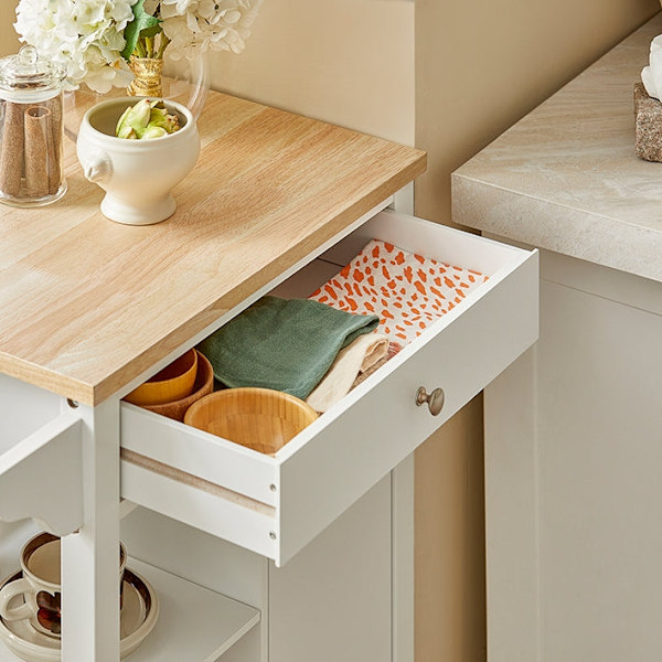 Rootz Kitchen Trolley Cart - Serveringsvagn - Mobil köksö - Spånskiva & MDF-konstruktion - Mångsidig förvaring med låda, hyllor & handdukshållare - Ea