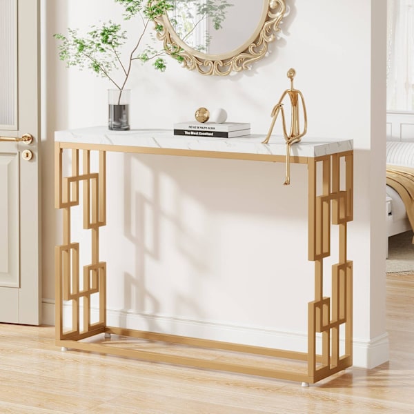 Rootz Gold konsolbord - Entrébord - Sofabord - Let at rengøre imiteret marmor - 30 cm D x 107,99 cm B x 80 cm H