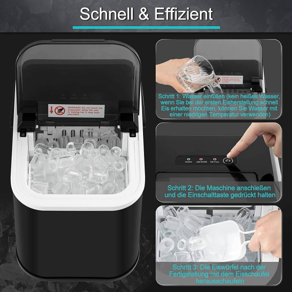Rootz Portable Ice Cube Maker - Självrengörande ismaskin - Snabb isproduktion - Kompakt design - Tyst drift - 30,5 x 28,2 x 22,2 cm
