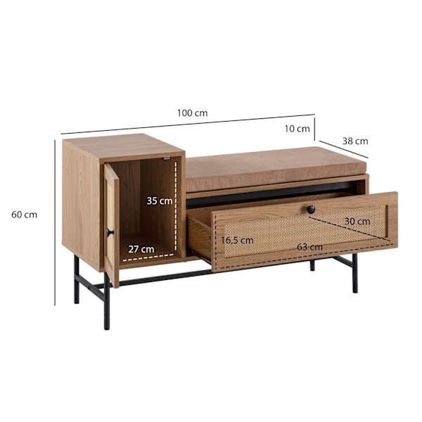 Rootz garderobsbänk - Sittplatser i entrén - Förvaring i korridoren - Extra förvaring och modern design - 100 cm x 60 cm x 38 cm