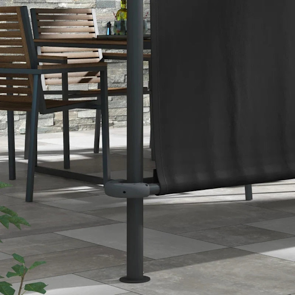 Rootz Pergola - Aurinkosuoja - Säänkestävä - Käsikampi - Säädettävä liukukatto - Teräs+polyesteri - Tummanharmaa - 396L x 302L x 210/280K cm