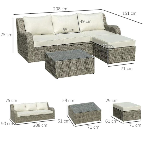 Rootz Polyrattan puutarhakalusteet - Puutarhakalusteet - Puutarhasetti - Loungesetti - Olohuoneen kalusteet Sivupöydällä - Alumiiniset tyynyt - Vaalea