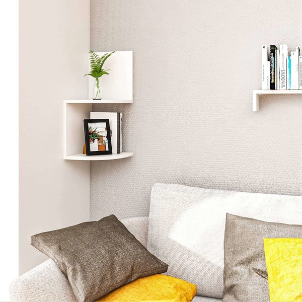 Rootz hörnvägghylla - Zickzack Bokhylla - Flytande display - CD-hållare - Förvaringsställ - Elegant Organizer - Vit - 25x52,4x25cm
