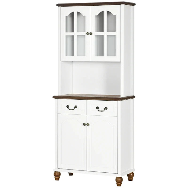 Rootz keittiökaappi - Buffet - 2 laatikkoa - 2 kaappiosastoa - Klassinen muotoilu - Valkoinen + Tummanruskea - 76 x 38 x 182 cm