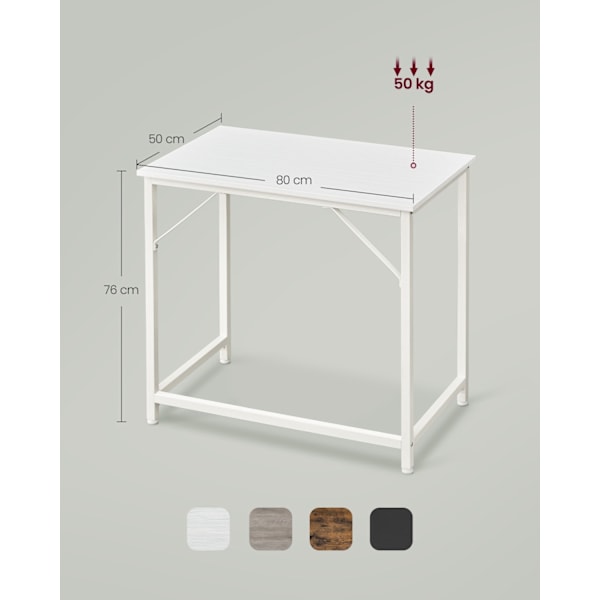 Rootz Maple White Desk - Studiebord - Skrivebord - Spånplade og stålkonstruktion - Let og robust - 50 cm x 80 cm x 76 cm - Max belastningskapacitet 50