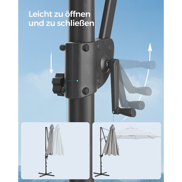 Rootz Cantilever Paraply - Udendørs solskærm - Krumtapmekanisme - Krydsbund - Stålramme - 180gsm polyester - Ø 300cm x 240cm - Dove Grey