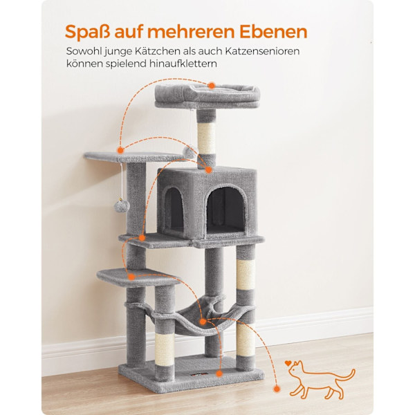 Rootz Cat-skrapstolpe - Kitty-möbler - Kattträd - Spånskiva och plysch - 45 cm x 35 cm x 112 cm - Stöder 40 kg - Idealisk för upp till 4 katter