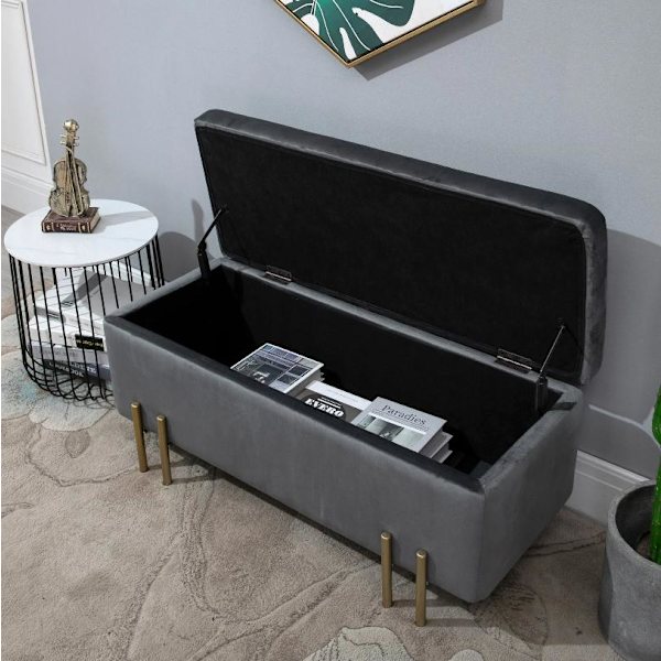 Rootz Hocker - Fotpall - Pall - Förvaringsutrymme - Klädd - Mörkgrå - Järn - 100 x 40 x 42 cm