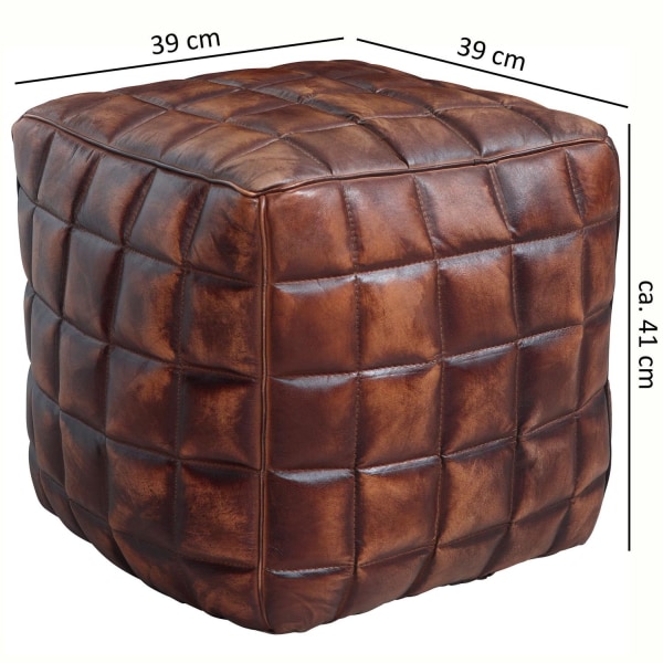 Rootz puf - terning - læder puf - brun - quiltet - læder - 41 x 39 x 39