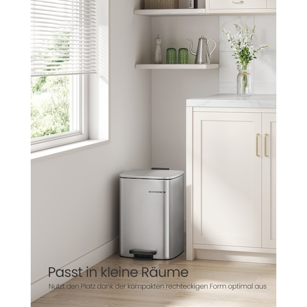 Rootz stålsoptunna - soptunna - Papperskorg - 20 liters kapacitet - 34 cm x 28,5 cm x 40,4 cm - Metalliskt silver - 2,5 kg - PP-plast