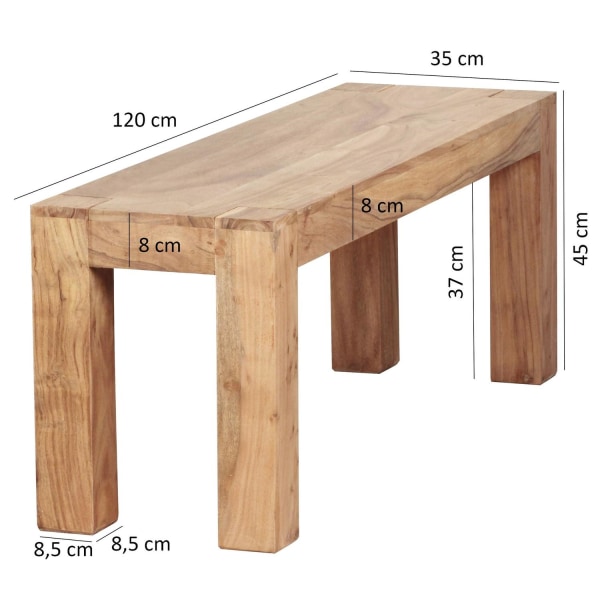 Rootz spisestuebænk massiv træ akacie 120 x 45 x 35 cm træbænk naturprodukt Køkkenbænk i landlig stil