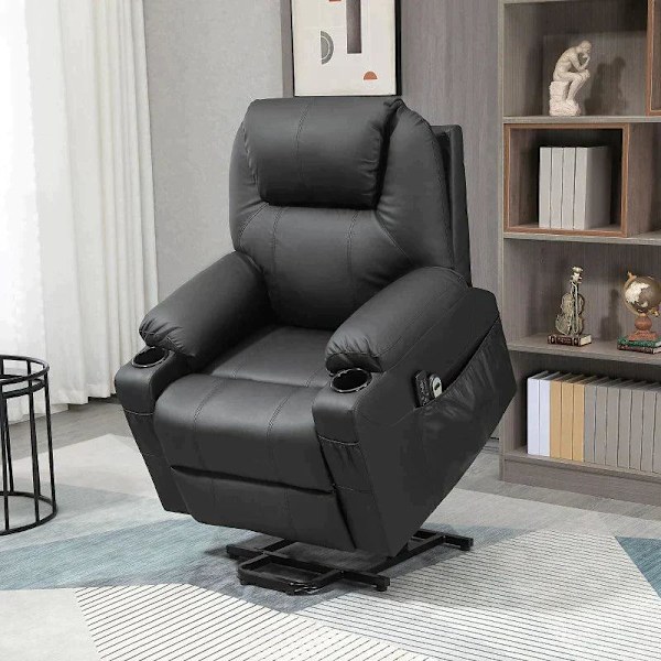 Rootz Electric Stand-Up Chair - Massagestol - Tv-stol - Skråtstillet ryglæn - 8 massagetilstande - Elegant imiteret læder - Sort - 88 x 92 x 106 cm