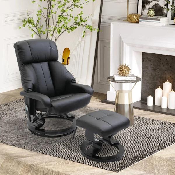 Rootz massagestol - fotpall - 10 vibrationspunkter - 145° justerbart ryggstöd - Elegant+slät - konstläder - svart - 76L x 80W x 102H cm