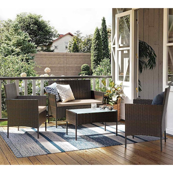 Rootz 4-delad balkongmöbelset - Uteplatsset - Trädgårdsstolar - Terrasssittgrupp - Galvaniserad metallstomme - PE Polyrattan - 56,5cm x 54,5cm x 81,5c