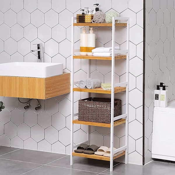 Rootz reol - Opbevaringsstativ - Køkkenskab - Bambus - Hvid - Beige - 5 niveauer - 45 x 31,5 x 142 cm