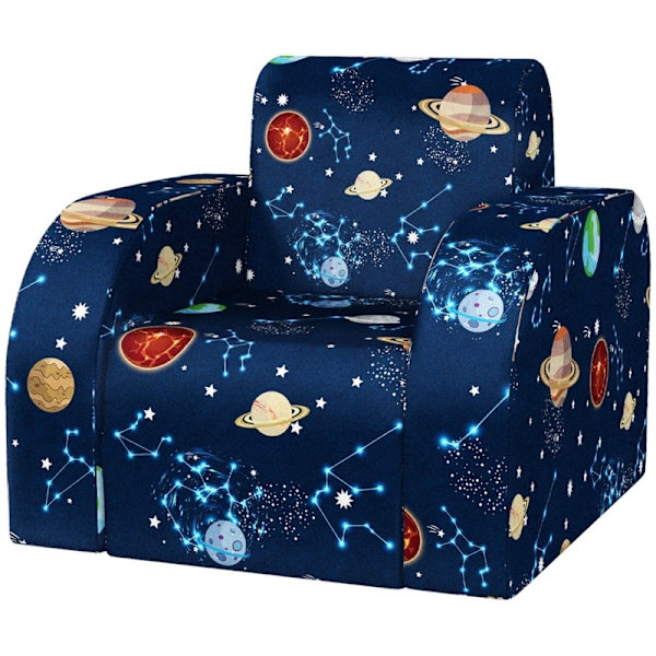 Rootz Kids Foldbar Lænestol - Børnesofa - Hyggelig seng - Multifunktionel - Planetmønster - Let at rengøre - Blå - Skum/Polyester - 46,5 cm x 93 cm x
