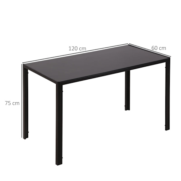 Rootz spisebord - køkkenbord - moderne spisebord - hærdet glasplade - slidstærke metalben - 120 cm x 60 cm x 75 cm - sort