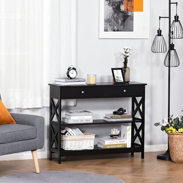 Rootz Drapier Console -taulukko - sisäänkäyntitaulukko - Neo -Retro -huonekalut - runsaasti varastointia - 100L x 30,5b x 80h cm mdf musta