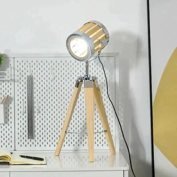 Rootz Bordlampe - Sengelampe - Stativlampe - Træstativramme - Spotlight Design - Natur/Sølv - 30 cm x 30 cm x 68 cm