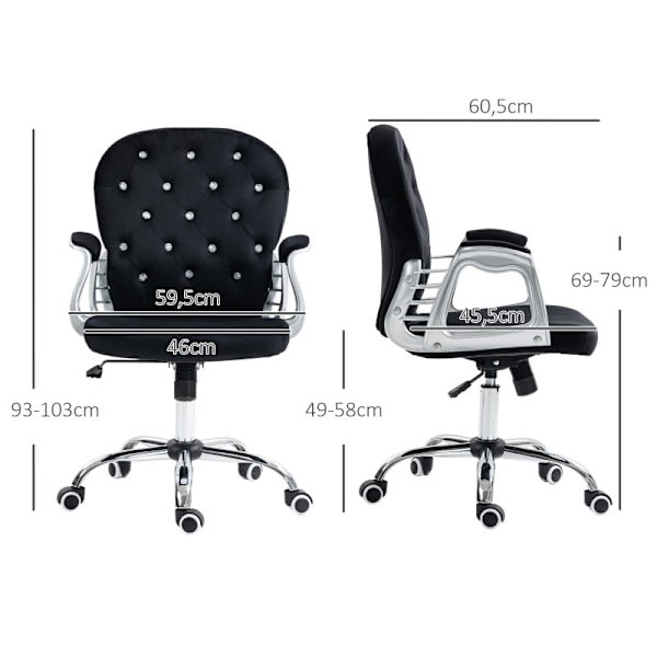 Rootz Modern Office Chair - Sammetsbordsstol - Justerbar snurrstol - Högdensitetsskum - 59,5 cm x 60,5 cm x 93-103 cm