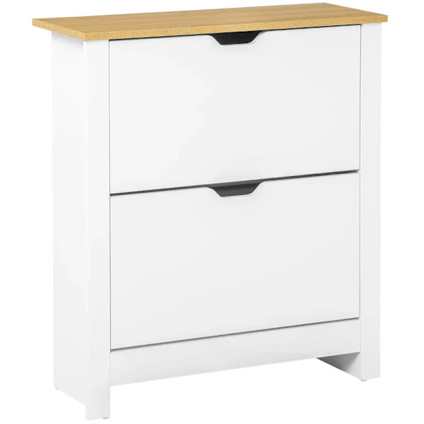 Rootz Skoskab - Skostativ - Skoopbevaring - 2 rum - 12 par sko - Spånplade - Hvid-Naturlig - 72 Cm X 26 Cm X 80 Cm