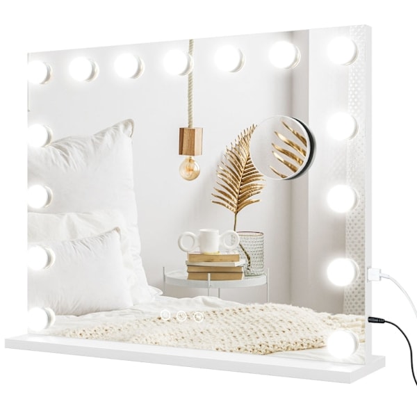 Rootz LED -meikkipeili - Kosmeettinen meikkipeili - Valaistu peili - 15 himmennettävää polttimoa - USB-portti - 58cm x 48cm x 14cm