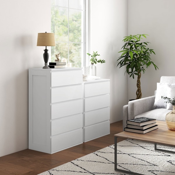 Rootz 5 skuffe bryst - opbevaringsmøbler - håndløst design - let åbning - 60 x 38 x 100 cm hvid