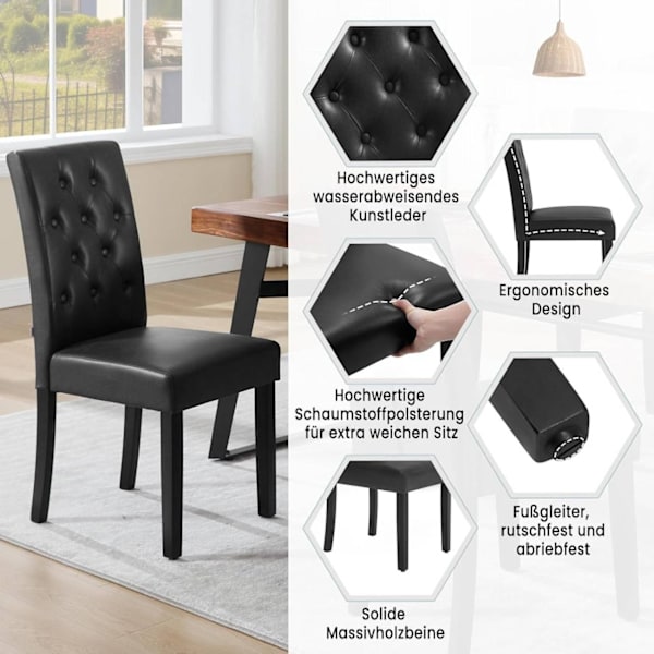 Rootz Spisestuestole - Højryggede stole - Imiteret læderstole - Ergonomisk design, nem vedligeholdelse, robust bygning - 44cm x 99cm x 59cm