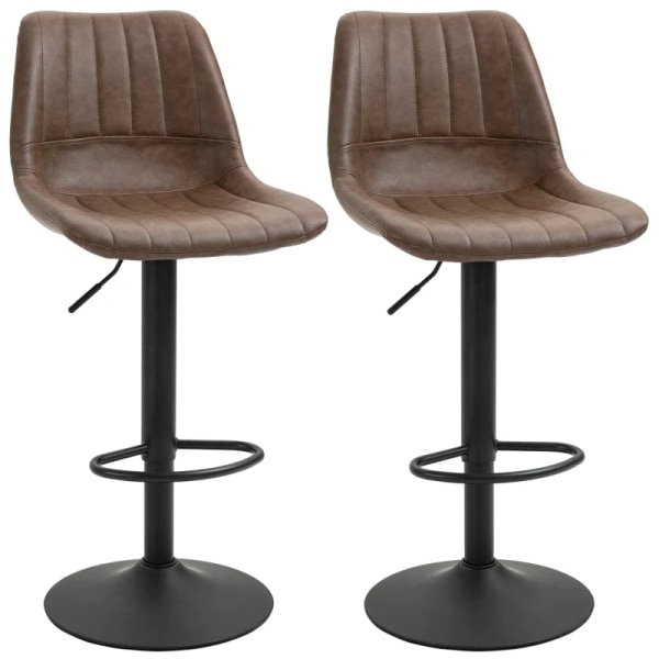 Rootz Barpall - Set med 2 - I retrodesign - Med fotstöd - Justerbar i höjdled - Imiterat läder - Stål - Brun - 43 cm x 49,5 cm x 111 cm