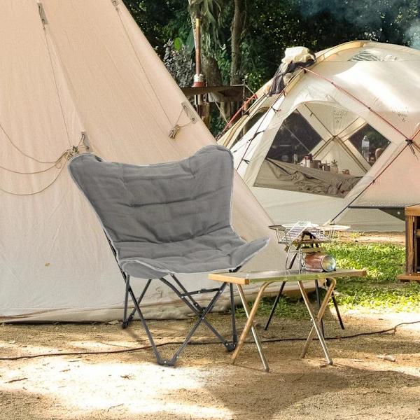 Rootz Campingstol - Fällbar Campingstol - Fällstol - Stål/Polyester - Ljusgrå - 88 x 74 x 84 cm