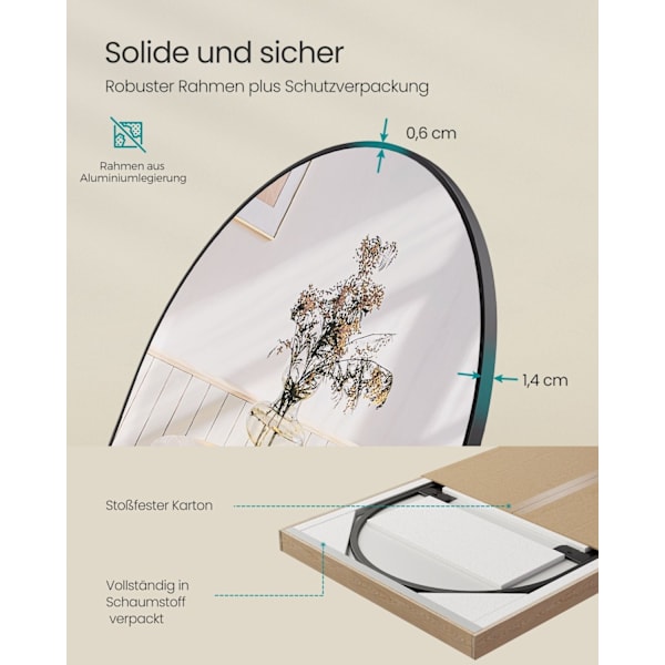 Rootz Fullängdsspegel Curved Ink Svart - Ståspegel - Golvspegel - Härdat glas - Aluminiumlegering - 160 cm x 50 cm