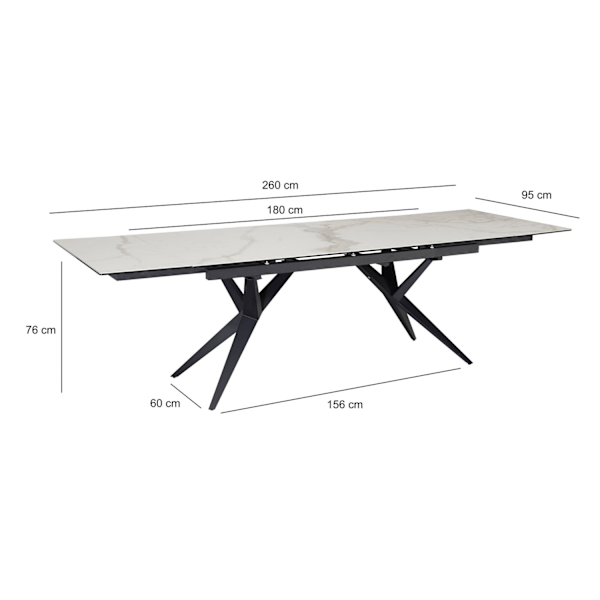 Rootz Large Matsalsbord - Modern design - Rektangulärt bord - Utrymme för 12 - 180-260 cm x 95 cm x 76 cm