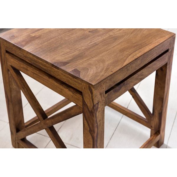 Rootz set med 2 sidobord i massivt trä sheesham vardagsrumsbord design mörkbrunt soffbord i lantlig stil